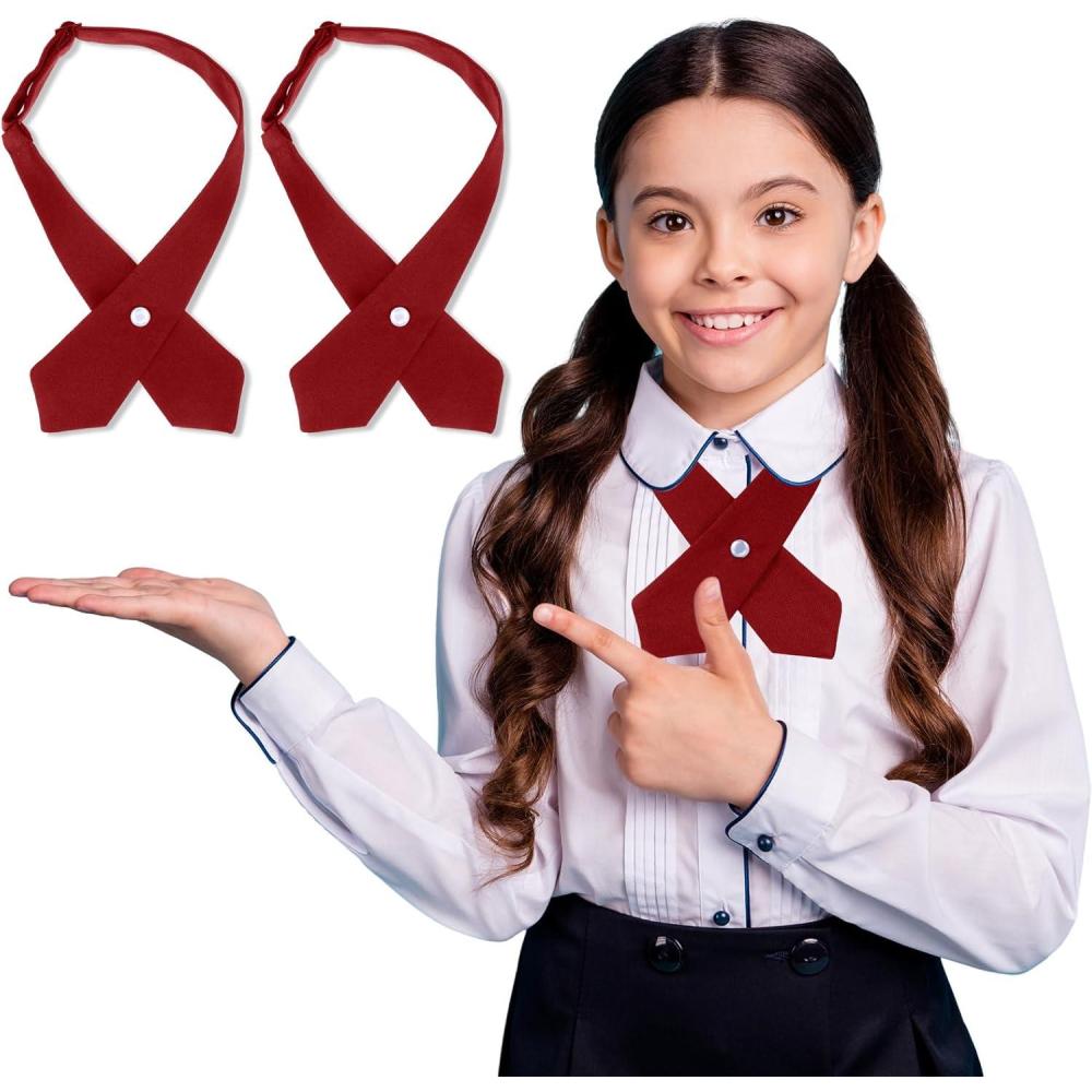 imageTarpop 2 Pack French Girls Uniform Tie Cross Adjustable Neck Tie for Girls School WomenDark Red