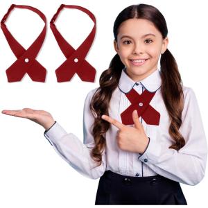 Tarpop 2 Pack French Girls Uniform Tie Cross Adjustable Neck Tie for Girls School Women(Dark Red)