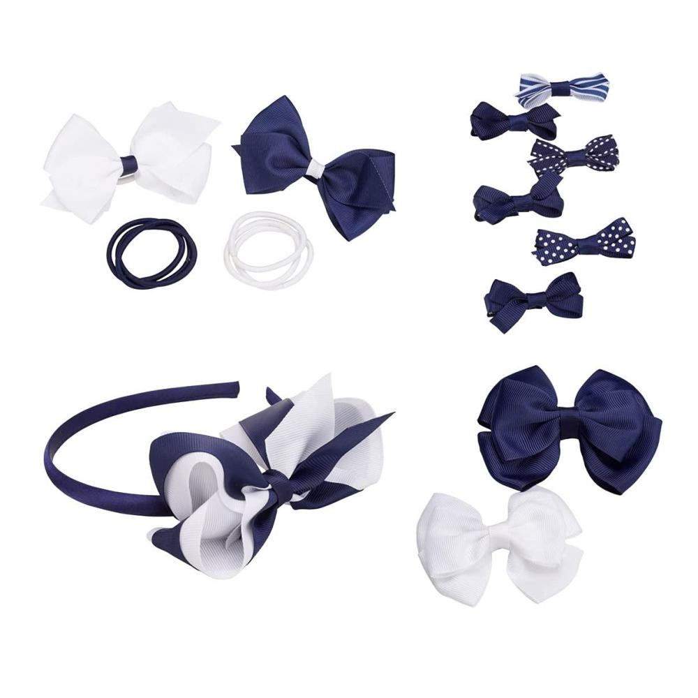 imageFrench Toast Kids School Uniform Bow Clips Headband and Ponytail Holders 4pack Navy Blue ampamp White One Size