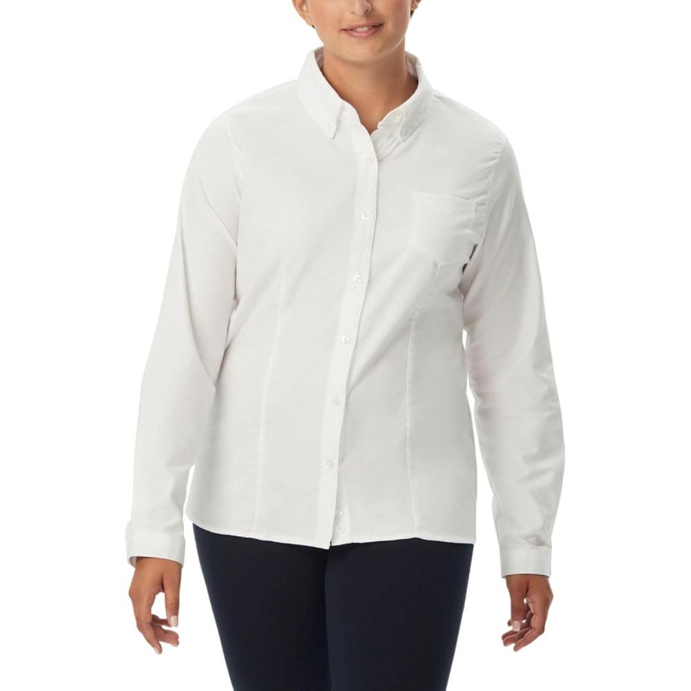 imageFrench Toast Womens Juniors Fitted Long Sleeve Oxford Shirt White LargeWhite
