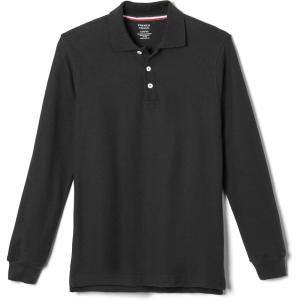 French Toast Mens Long Sleeve Cotton Blend Pique Polo Shirt(Black)