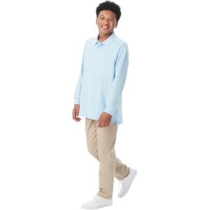 French Toast Mens Long Sleeve Cotton Blend Pique Polo Shirt(Light Blue)