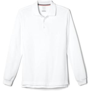 French Toast Mens Long Sleeve Cotton Blend Pique Polo Shirt(White)
