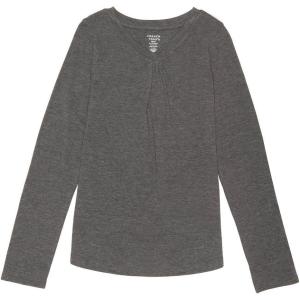 French Toast Girls’ Long Sleeve V-Neck Tee(Charcoal Heather Gray Single Dye)