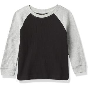 French Toast Boys Long Sleeve Thermal Waffle Tee T-Shirt White(Black Raglan)