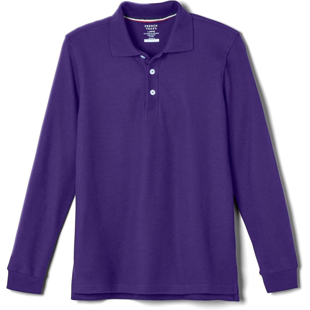 imageFrench Toast Boys Pique Polo School Uniform Shirt with Long Sleeves for Boys and GirlsPurple