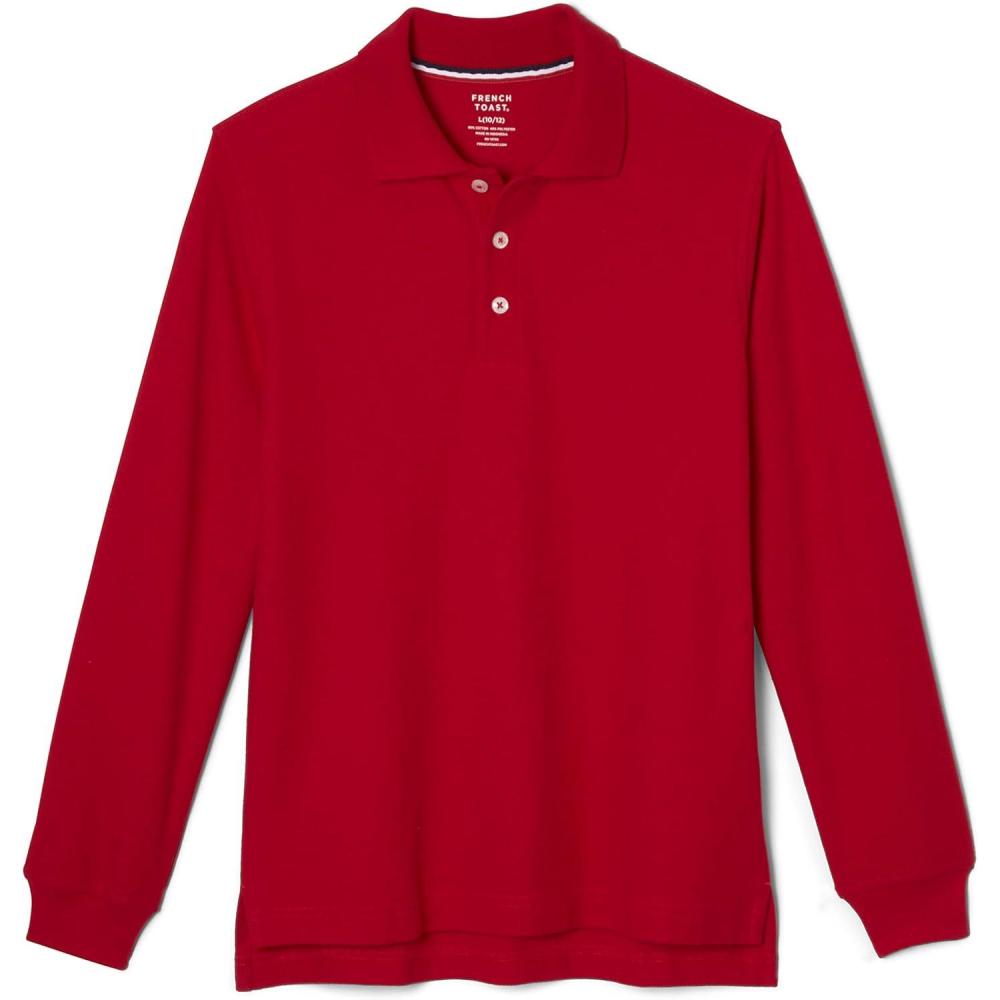 imageFrench Toast Boys Pique Polo School Uniform Shirt with Long Sleeves for Boys and GirlsRed