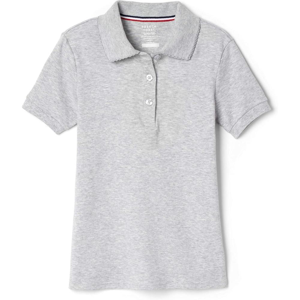 imageFrench Toast Girls Short Sleeve Picot Collar Polo School Uniform Shirt Standard and PlusHeather Gray