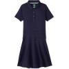 French Toast Girls Adaptive Short Sleeve Polo Dress with Hidden Hook and Loop Placket Closure(Navy (New))