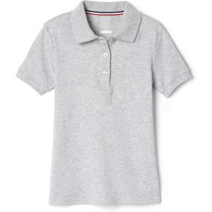 French Toast Girls’ Short Sleeve Picot Collar Polo School Uniform Shirt (Standard and Plus)(Heather Gray)