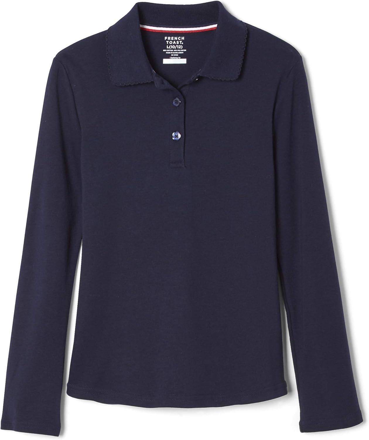 imageFrench Toast Girls Plus Size Uniform Long Sleeve Polo with Picot Collar Standard ampamp PlusNavy