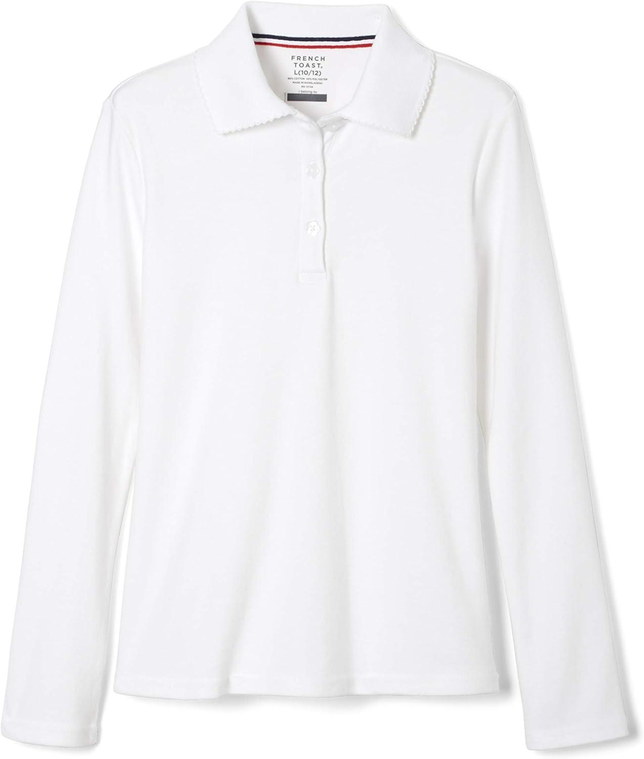 imageFrench Toast Girls Plus Size Uniform Long Sleeve Polo with Picot Collar Standard ampamp PlusWhite