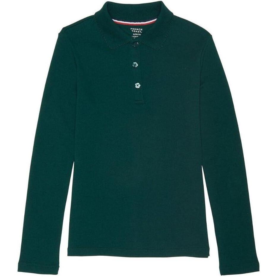 imageFrench Toast Girls Plus Size Uniform Long Sleeve Polo with Picot Collar Standard ampamp PlusGreen