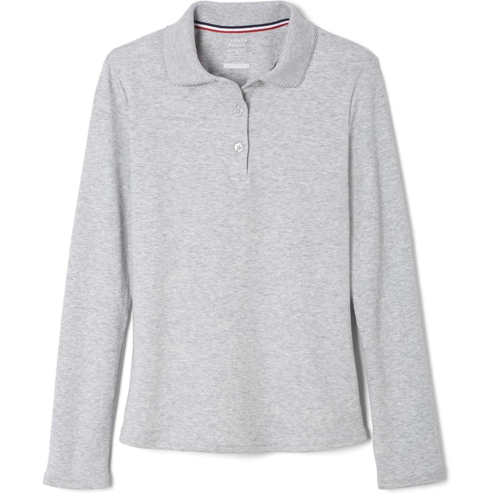 imageFrench Toast Girls Plus Size Uniform Long Sleeve Polo with Picot Collar Standard ampamp PlusHeather Gray
