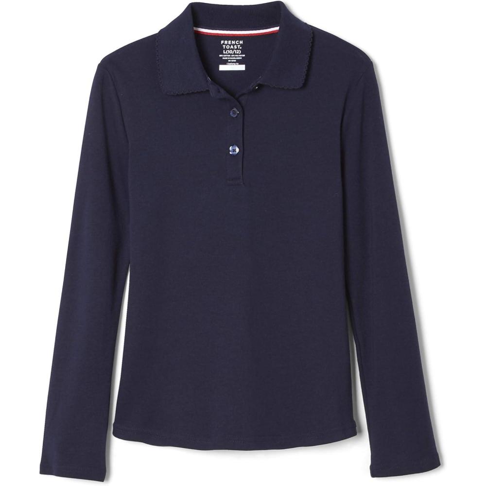 imageFrench Toast Girls Plus Size Uniform Long Sleeve Polo with Picot Collar Standard ampamp PlusNavy