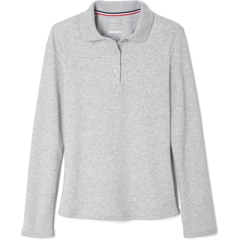imageFrench Toast Girls Plus Size Uniform Long Sleeve Polo with Picot Collar Standard ampamp PlusOg Grey