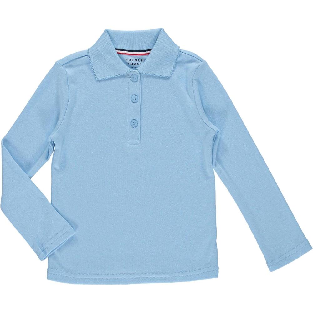 imageFrench Toast Girls Plus Size Uniform Long Sleeve Polo with Picot Collar Standard ampamp PlusOg Light Blue
