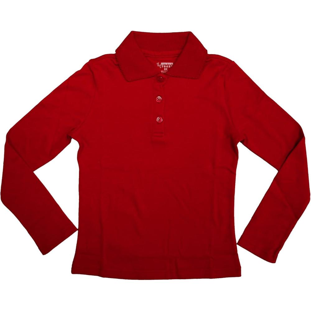 imageFrench Toast Girls Plus Size Uniform Long Sleeve Polo with Picot Collar Standard ampamp PlusOg Red