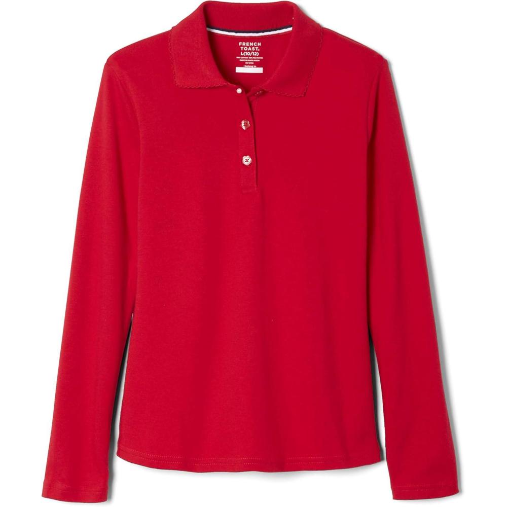 imageFrench Toast Girls Plus Size Uniform Long Sleeve Polo with Picot Collar Standard ampamp PlusRed