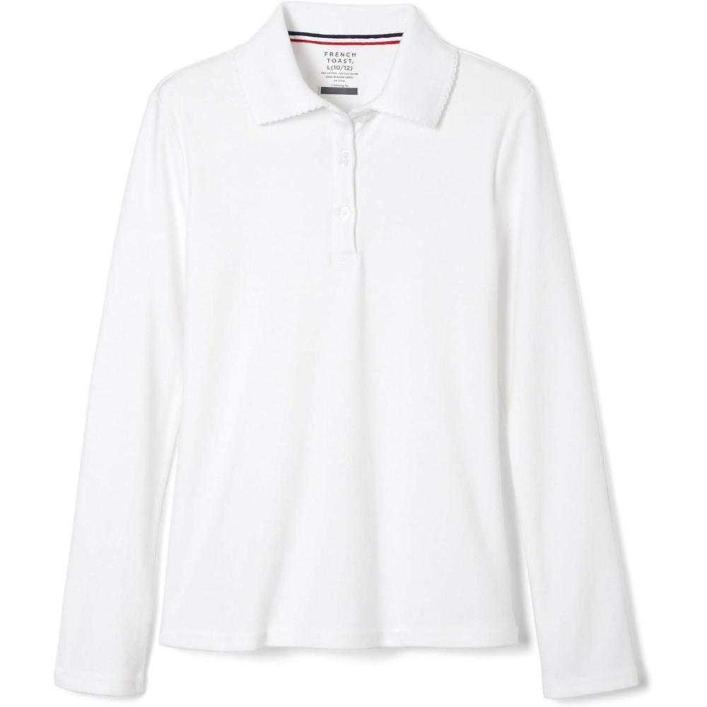 imageFrench Toast Girls Plus Size Uniform Long Sleeve Polo with Picot Collar Standard ampamp PlusWhite