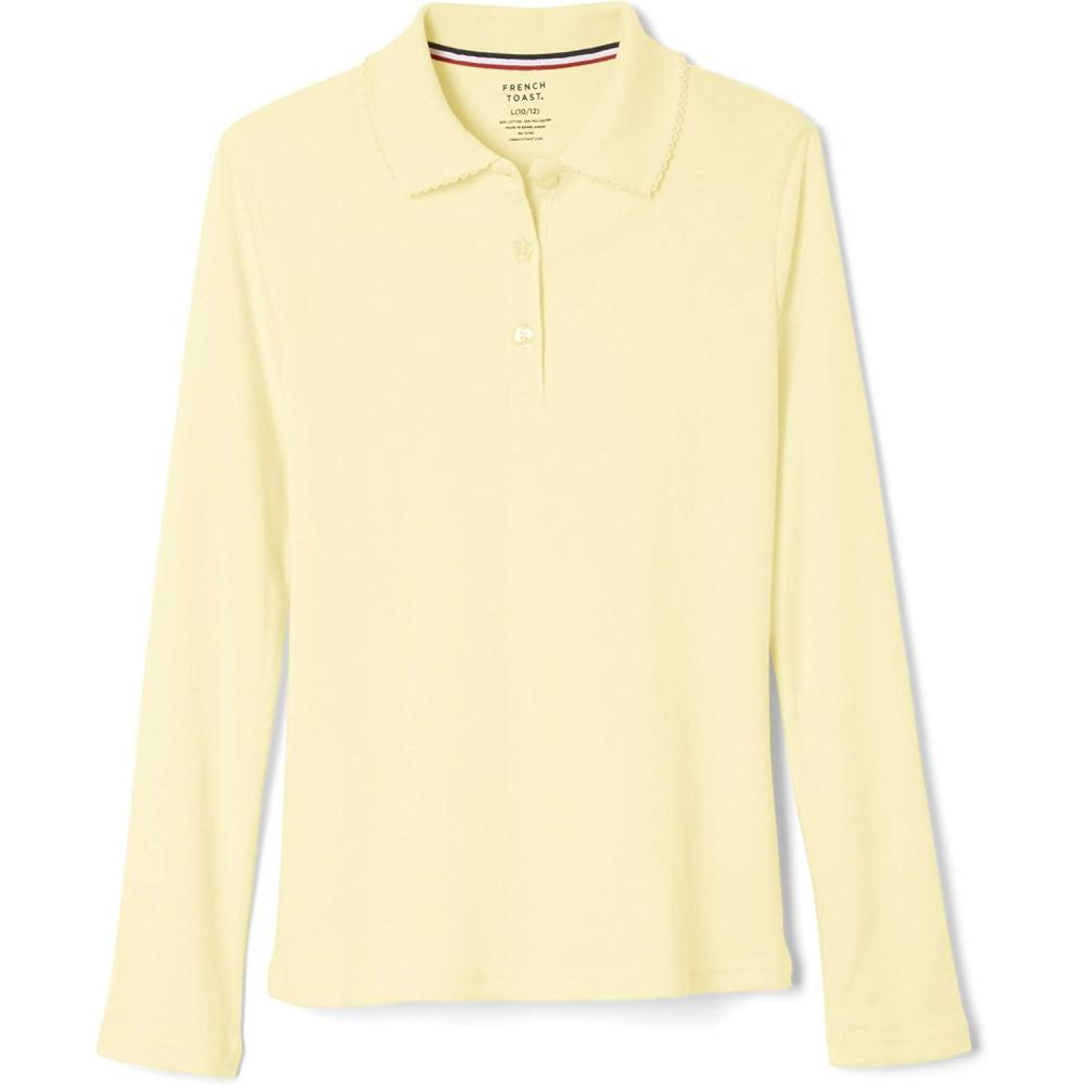 imageFrench Toast Girls Plus Size Uniform Long Sleeve Polo with Picot Collar Standard ampamp PlusYellow