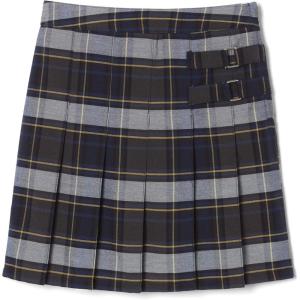 French Toast Girls Plaid Adjustable Waist Pleated-Front Two-tab Scooter(Blue & Gold Plaid)