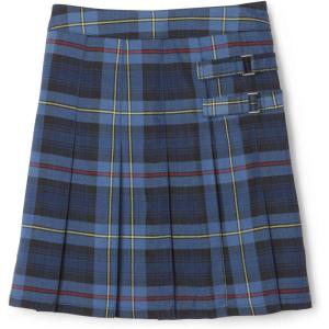 French Toast Girls Plaid Adjustable Waist Pleated-Front Two-tab Scooter(Blue & Red Plaid)