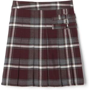 French Toast Girls Plaid Adjustable Waist Pleated-Front Two-tab Scooter(Burgundy Plaid)