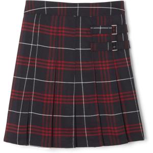 French Toast Girls Plaid Adjustable Waist Pleated-Front Two-tab Scooter(Navy & Red Plaid)