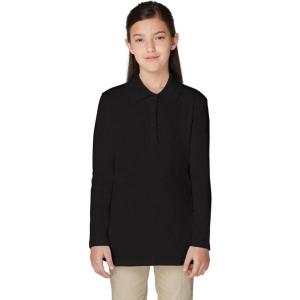 French Toast Girls Plus Size’ Uniform Long Sleeve Polo with Picot Collar (Standard & Plus)(Black)