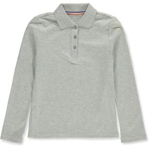 French Toast Girls Plus Size’ Uniform Long Sleeve Polo with Picot Collar (Standard & Plus)(Grey)