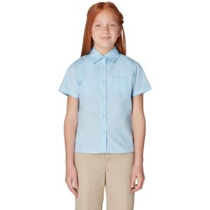 French Toast Girls’ Short Sleeve Blouse with Pocket(Light Blue)