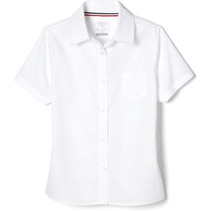 French Toast Girls’ Short Sleeve Blouse with Pocket(White)