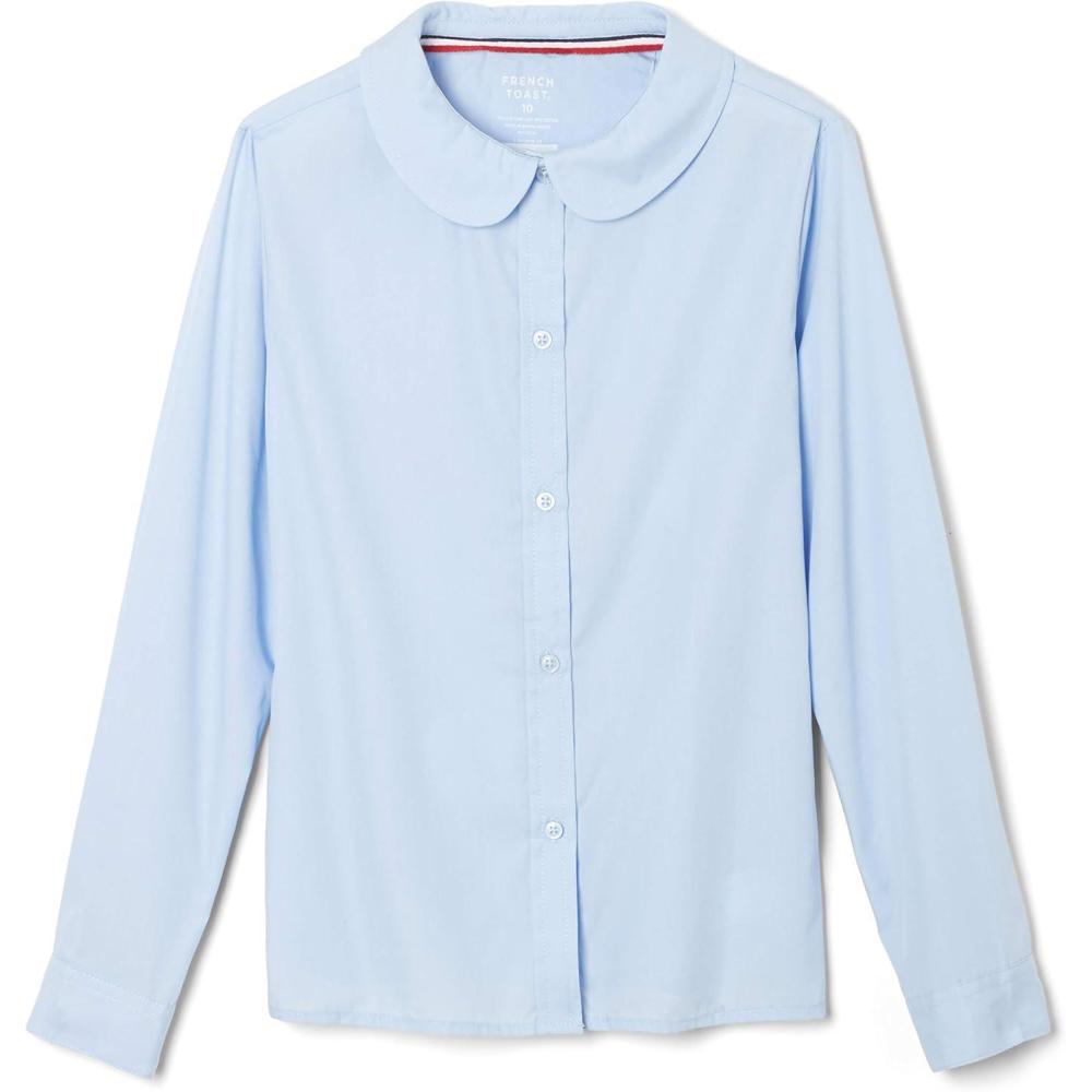 imageFrench Toast Girls Long Sleeve Woven Shirt with Peter Pan Collar Standard ampamp PlusLight Blue