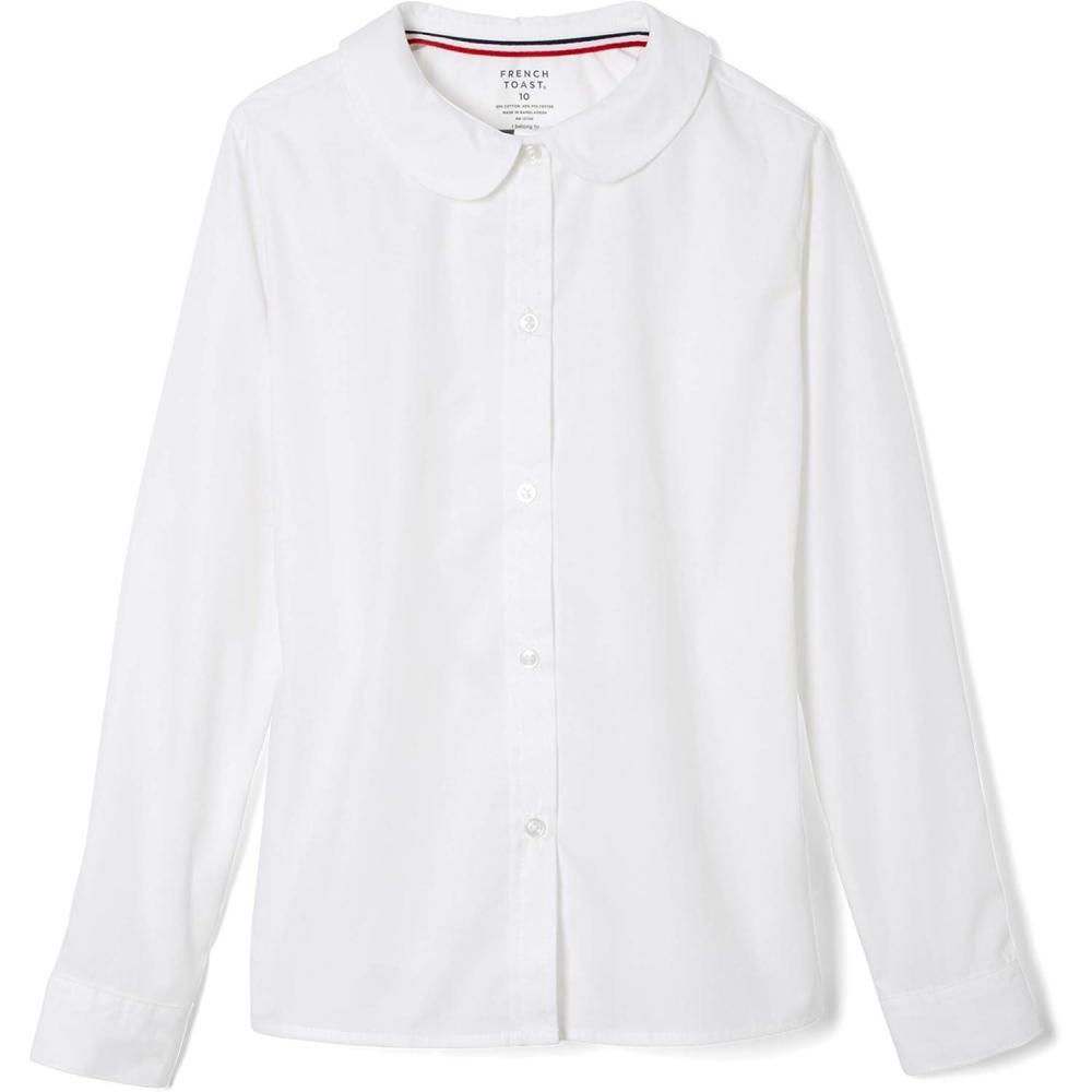 imageFrench Toast Girls Long Sleeve Woven Shirt with Peter Pan Collar Standard ampamp PlusWhite