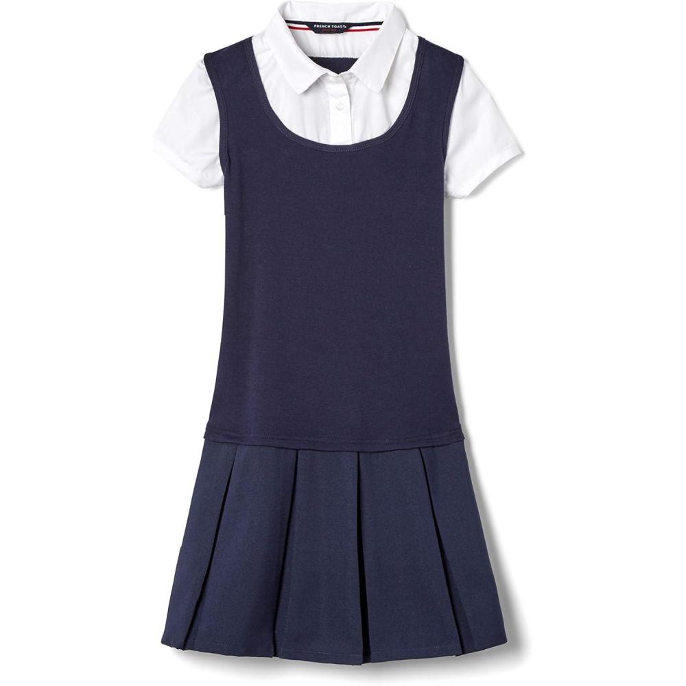 imageFrench Toast Girls Pleat 2fer DressNavy
