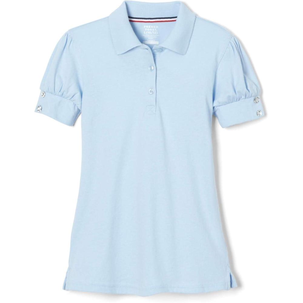 imageFrench Toast Girls Puff Sleeve Double Button PoloLight Blue