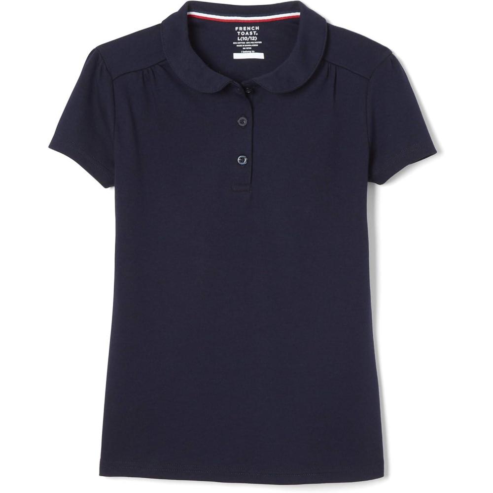 imageFrench Toast Toddler Girls Short Sleeve Peter Pan Collar PoloNavy Blue