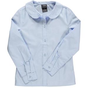 French Toast Girls Long Sleeve Woven Shirt with Peter Pan Collar (Standard & Plus)(Blue)