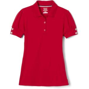 French Toast Girls Puff Sleeve Double Button Polo(Red)