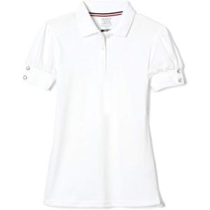 French Toast Girls Puff Sleeve Double Button Polo(White)