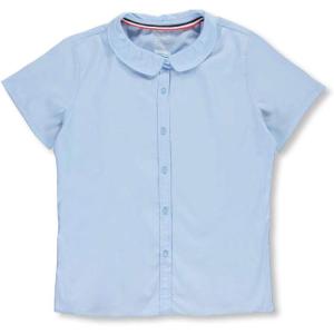 French Toast Girl’s Short Sleeve Peter Pan Collar Blouse (Standard & Plus)(Blue)