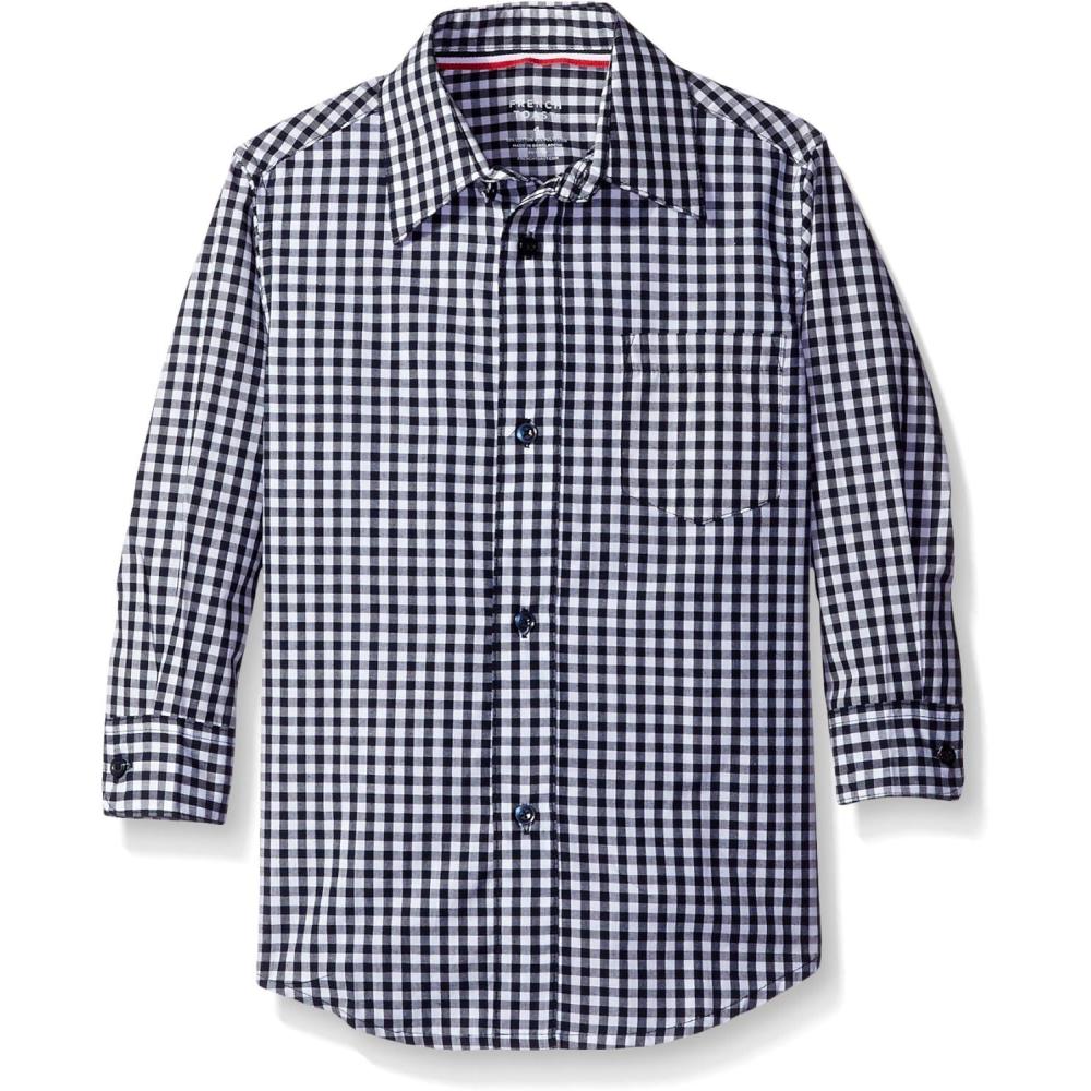 imageFrench Toast Boys Expandable Collar Button Down Dress Shirt with Long Sleeves Standard ampamp HuskyNavyWhite Gingham