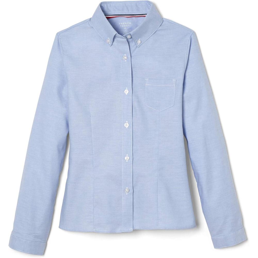 imageFrench Toast Girls Fitted WrinkleResistant Long Sleeve Oxford ShirtLight Blue