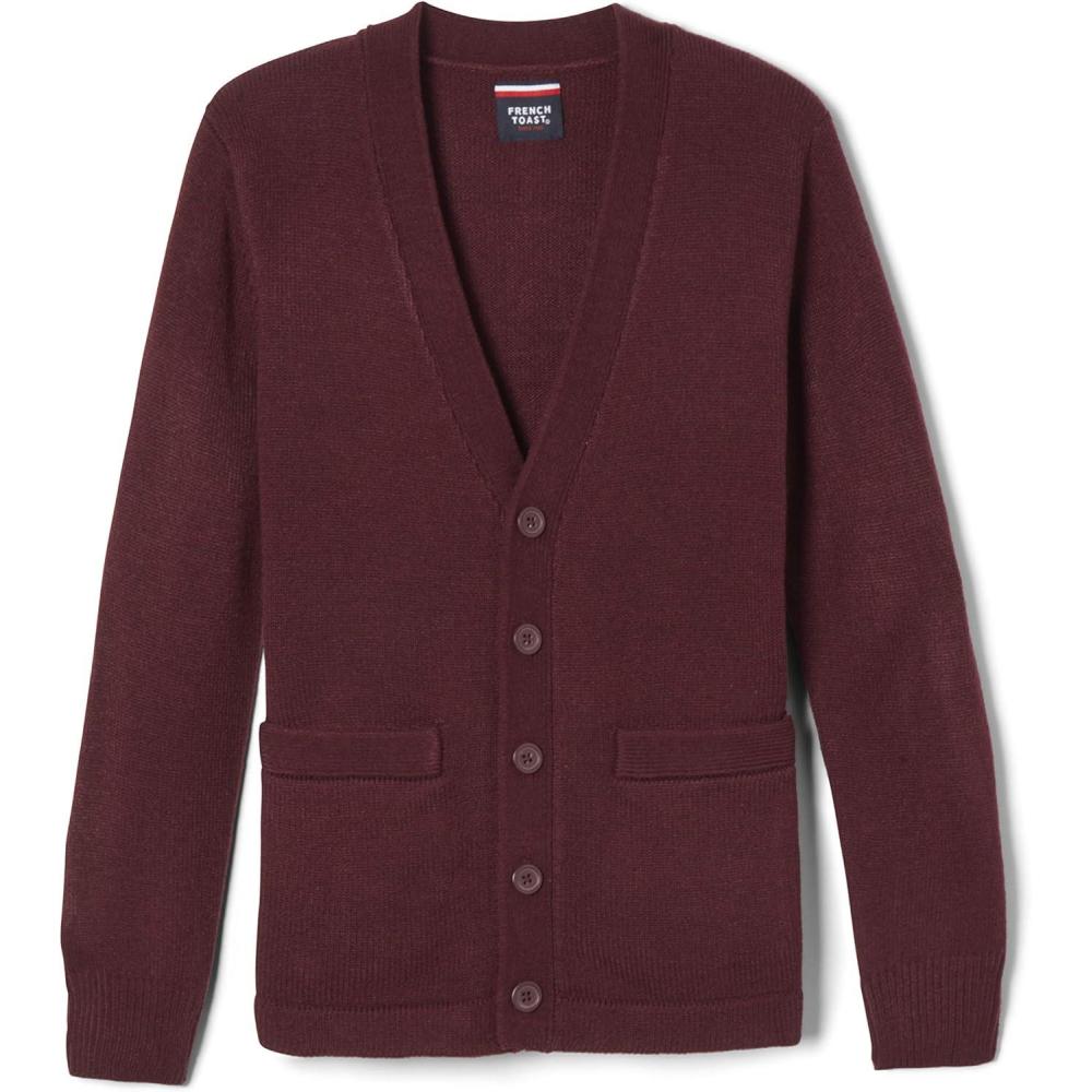 image:imageFrench Toast Unisex Antipill Vneck Standard amp Husky School Uniform Cardigan SweaterBurgundy