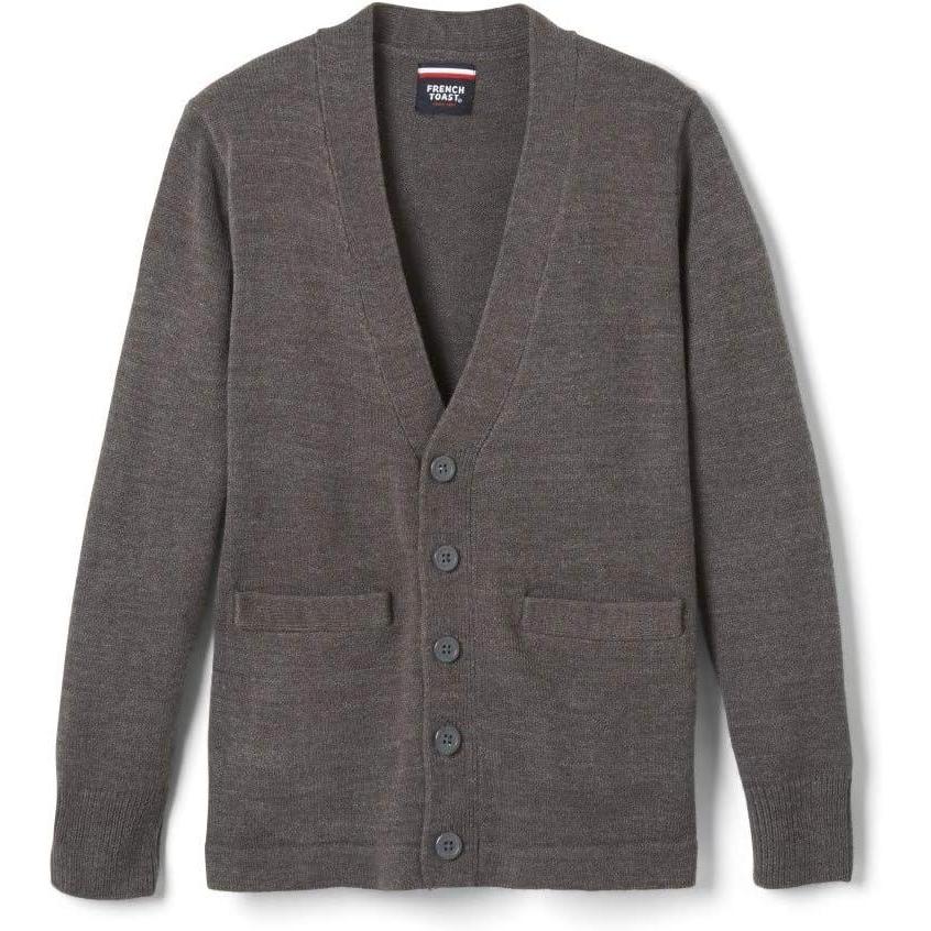 image:imageFrench Toast Unisex Antipill Vneck Standard amp Husky School Uniform Cardigan SweaterCharcoal Heather Gray