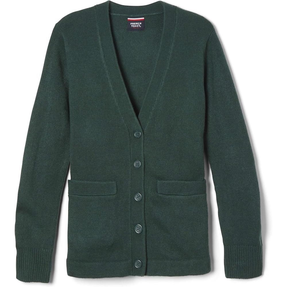 image:imageFrench Toast Unisex Antipill Vneck Standard amp Husky School Uniform Cardigan SweaterHunter Green
