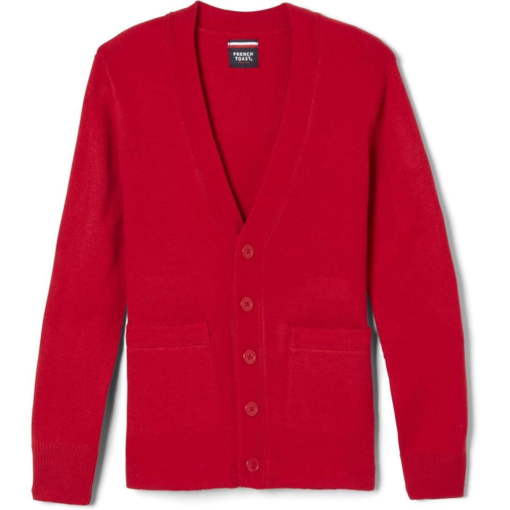 image:imageFrench Toast Unisex Antipill Vneck Standard amp Husky School Uniform Cardigan SweaterRed